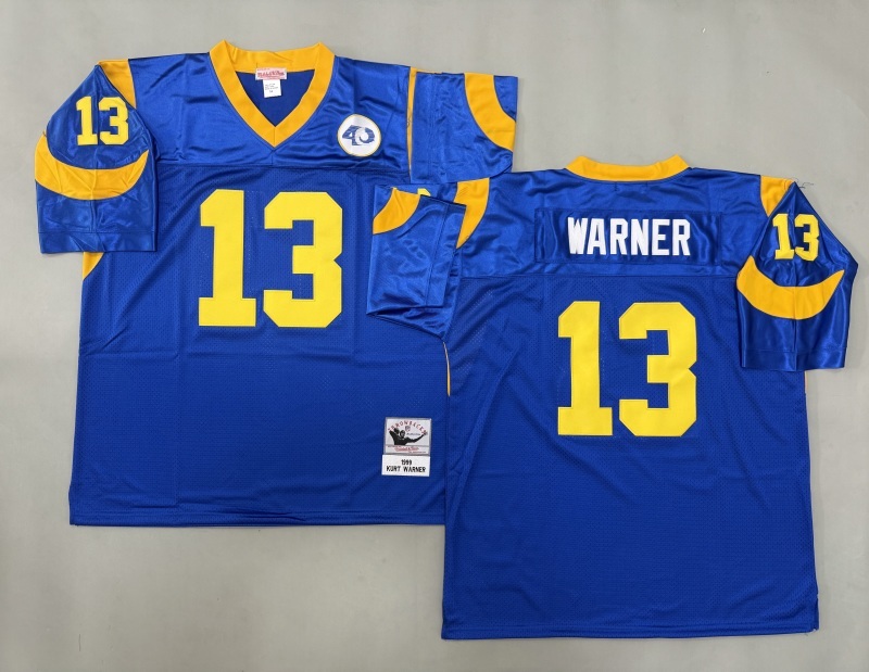 Men 2025 Los Angeles Rams #13 Warner blue Throwback Limited NFL Jersey style 001